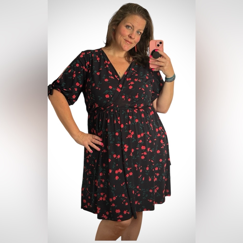 Lane Bryant Black and Red Floral Midi Dress